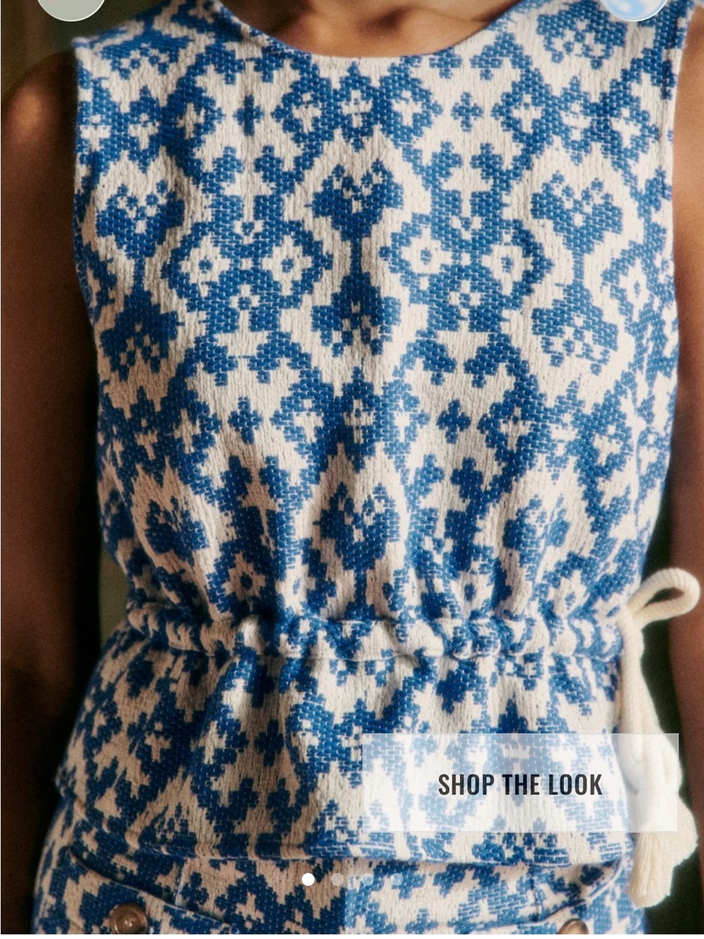 Sezane Blue and White Sleeveless Printed Blouse